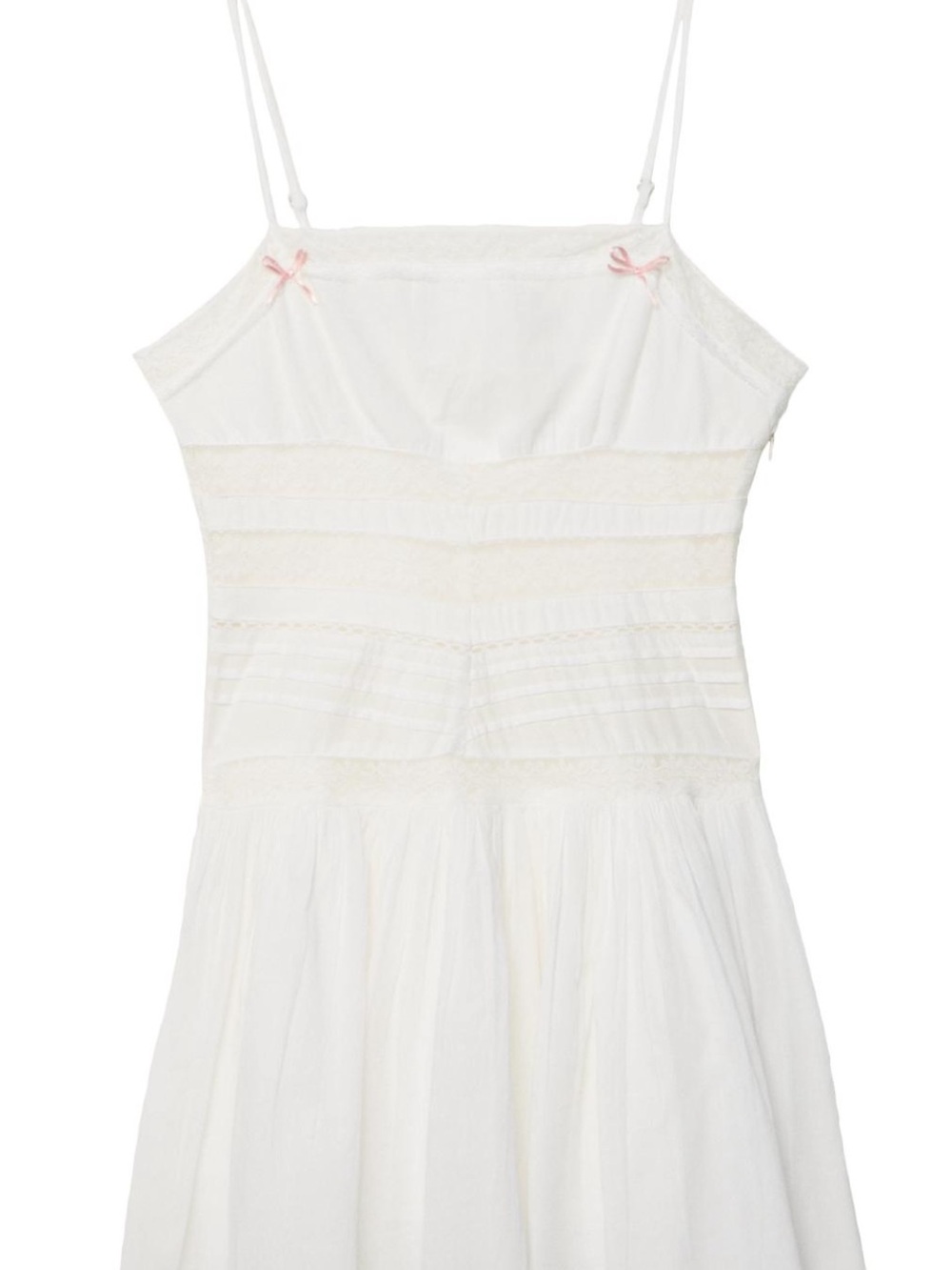 stradivarius White Spaghetti-Strap Sundress with Pink Bow Accents